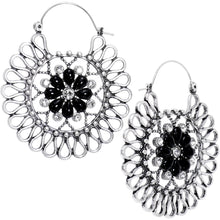 Load image into Gallery viewer, Clear Black Gem Twists and Flowers Tunnel Plug Earrings