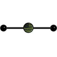 Load image into Gallery viewer, 14G Green American Flag Black Industrial Barbell 37mm
