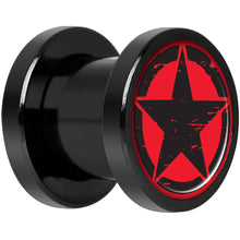 Load image into Gallery viewer, Black Red Distressed Star Black Anodized Screw Fit Plug Set 0G