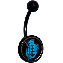 Load image into Gallery viewer, Blue Grenade Black Belly Ring