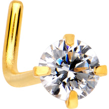 Load image into Gallery viewer, 20G 1/4 Clear 3mm CZ Gem Gold IP L-Shape Nose Ring