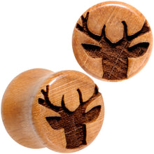 Load image into Gallery viewer, Organic Beechwood Holiday Antler Deer Saddle Plug Set Sizes 8mm to 25mm