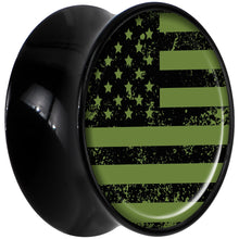 Load image into Gallery viewer, Black Acrylic Green American Flag Saddle Plug Set 9/16