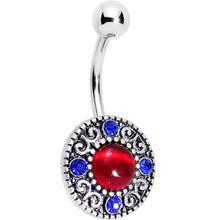 Load image into Gallery viewer, Red Blue Gem Circular Swirling Disc Belly Ring