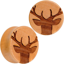Load image into Gallery viewer, Organic Beechwood Holiday Antler Deer Saddle Plug Set Sizes 8mm to 25mm