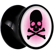 Load image into Gallery viewer, Black Acrylic Pink Black Skull Saddle Plug Set 00G