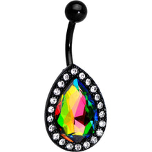 Load image into Gallery viewer, Clear Aurora Gem Black Anodized Teardrop Mirror Belly Ring