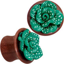 Load image into Gallery viewer, Handcrafted Rosewood Speckled Green Succulent Saddle Plug Set Sizes 14mm to 20mm