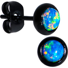 Load image into Gallery viewer, Green Synthetic Opal Black IP 316L Surgical Steel Stud Earrings