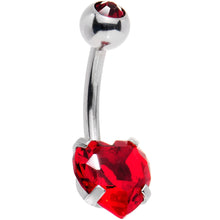 Load image into Gallery viewer, Red CZ Gem Heart Kissed Rose Flower Dangle Belly Ring