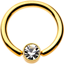 Load image into Gallery viewer, 14G 3/8 Clear Gem 4mm Disc Gold IP BCR Captive Ring
