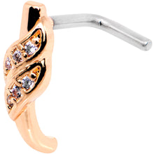 Load image into Gallery viewer, 18G Clear CZ Rose Gold Tone Swish Faux Hoop L Shaped Nose Ring