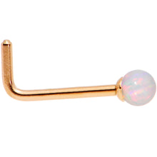 Load image into Gallery viewer, White 2.5mm Synthetic Opal Ball Rose Gold Tone L-Shape Nose Ring