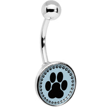 Load image into Gallery viewer, Black on Blue Paw Print Belly Ring