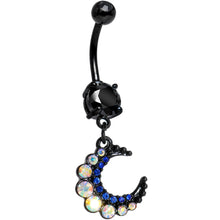 Load image into Gallery viewer, Gem Encrusted Crescent Moon Dangle Belly Ring Set of 3