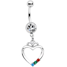 Load image into Gallery viewer, Clear Gem Gold PVD BFF Heart Dangle Belly Ring Set of 2