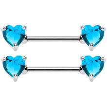 Load image into Gallery viewer, 14G 9/16 Multi Color Heart Gem Barbell Nipple Ring Pack Set of 6