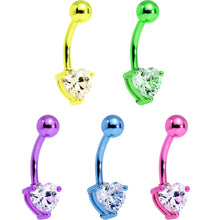 Load image into Gallery viewer, Clear Cubic Zirconia Gem Multicolor Heart Belly Ring Set of 5