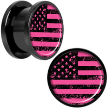 Load image into Gallery viewer, Pink American Flag Black Anodized Screw Fit Plug Set 9/16