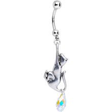 Load image into Gallery viewer, Aurora Gem Kitty Cat Dangle Belly Ring Created with Crystals