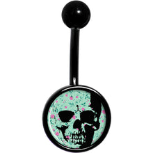 Load image into Gallery viewer, Green Pink Floral Skull Black Belly Ring