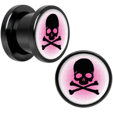 Load image into Gallery viewer, Pink Black Skull Black Anodized Screw Fit Plug Set 00G