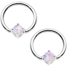 Load image into Gallery viewer, 14G White Faux Opal BCR Captive Ring Barbell Nipple Ring Set