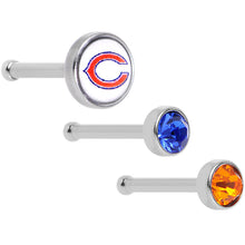 Load image into Gallery viewer, 20G Licensed NFL Chicago Bears Logo Nose Bone 3 Pack Set