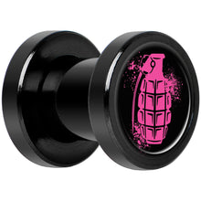 Load image into Gallery viewer, Pink Grenade Black Anodized Screw Fit Plug Set 2G