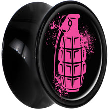 Load image into Gallery viewer, Black Acrylic Pink Grenade Saddle Plug Set 5/8