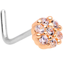 Load image into Gallery viewer, 1/4 Clear CZ Gem Rose Gold Tone Cute Cluster L Shaped Nose Ring