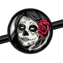 Load image into Gallery viewer, 14G Katrina Sugar Skull with Rose Flower Black Industrial Barbell 37mm