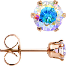 Load image into Gallery viewer, 4mm Aurora CZ Gem Rose Gold IP Post Stud Earrings