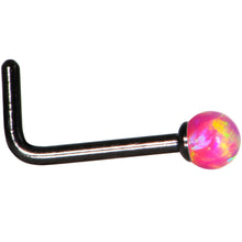 Load image into Gallery viewer, Pink 2.5mm Synthetic Opal Ball Black Anodized L-Shape Nose Ring