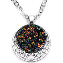 Load image into Gallery viewer, Handmade Black Faux Opal Starry Universe Silver Plated Chain Necklace