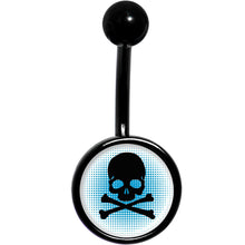 Load image into Gallery viewer, Blue Black Skull Black Belly Ring