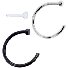 Load image into Gallery viewer, 18G 3/8 Pack Set of 3 Assorted Stainless Steel Nose Hoop Rings