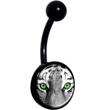 Load image into Gallery viewer, Black White Tiger Eyes Black Belly Ring