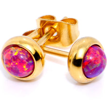 Load image into Gallery viewer, Red Synthetic Opal Gold IP 316L Surgical Steel Stud Earrings