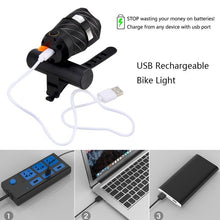 Load image into Gallery viewer, Zoomable LED Bicycle Light Bike Front Lamp Headlight With USB Rechargeable Built-In Battery Bike Light Set USB Rechargeable Powerful LED Bicycle Headlight And Tail Light Combo