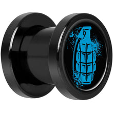 Load image into Gallery viewer, Blue Grenade Black Anodized Screw Fit Plug Set 0G