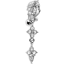 Load image into Gallery viewer, Clear Gem Leafy Vine Top Mount Dangle Belly Ring