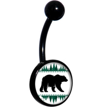 Load image into Gallery viewer, Winter Polar Bear in Woods Black Belly Ring