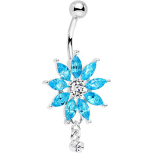 Load image into Gallery viewer, Clear Aqua Gem Breathtaking Flower Dangle Belly Ring