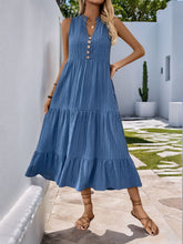 Load image into Gallery viewer, Decorative Dusty Blue Button Notched Sleeveless Dress Elegant &amp; Feminine Style Long Dress For Women
