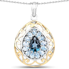 Load image into Gallery viewer, 18K Yellow Gold Plated 4.44 Carat Genuine London Blue Topaz and Blue Topaz .925 Sterling Silver Pendant

