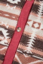 Load image into Gallery viewer, Retro Unique Geometric Print Corduroy Trim Button-Up Jacket Classic Modern Deep Rose Jacket
