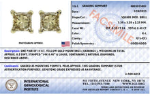 Load image into Gallery viewer, IGI Certified 3/8 Cttw Princess-Cut Square Diamond 4-Prong Solitaire Stud Earrings in 14K Yellow Gold (K-L Color, I1-I2 Clarity)

