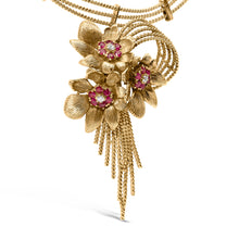 Load image into Gallery viewer, 18K Yellow Gold Diamond and Red Ruby Floral Cascade Statement Necklace with 16" Inch Bead Chain (F-G Color, VS1-VS2 Clarity)

