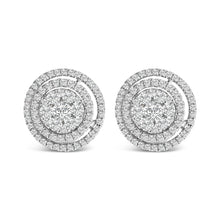 Load image into Gallery viewer, 14K Gold 1 3/8 Cttw Diamond Cluster and Double Halo Stud Earring (G-H Color, SI1-SI2 Clarity)

